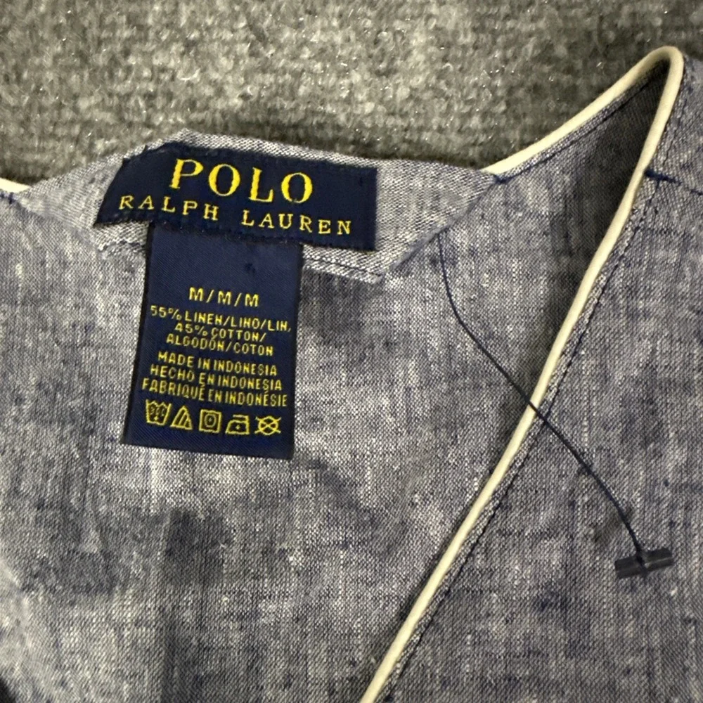 Polo Ralph Lauren Pajama Top Mens M Blue Linen Cotton Sleep Shirt Pony